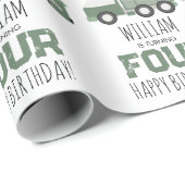 かわいいグリーンリサイクルトラックキッズネーム年齢誕生日 ラッピングペーパー (ロールコーナー)