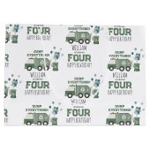 かわいいグリーンリサイクルトラックキッズネーム年齢誕生日 ラージペーパーバッグ (裏面)