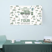 かわいいグリーンリサイクルトラックキッズネーム年齢誕生日 横断幕 (トレードショー)