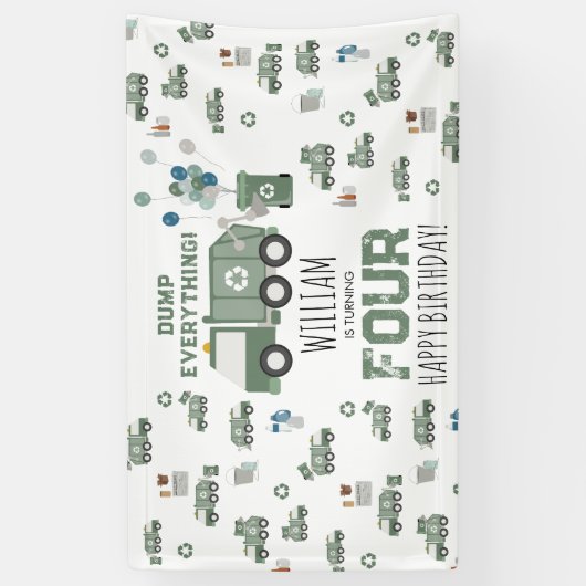 かわいいグリーンリサイクルトラックキッズネーム年齢誕生日 横断幕 (縦)