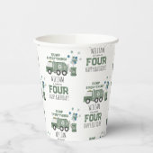 かわいいグリーンリサイクルトラックキッズネーム年齢誕生日 紙コップ (左)