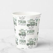 かわいいグリーンリサイクルトラックキッズネーム年齢誕生日 紙コップ (右)