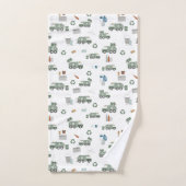 かわいいグリーンリサイクルトラックキッズビークル バスタオルセット (ハンドタオル)