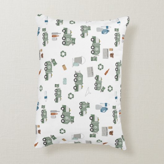 かわいいグリーンリサイクルトラックキッズ車のパターン アクセントクッション (裏面(縦))