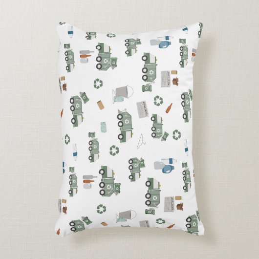 かわいいグリーンリサイクルトラックキッズ車のパターン アクセントクッション (正面(垂直))