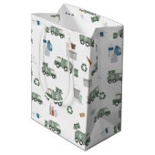 かわいいグリーンリサイクルトラックキッズ車のパターン ミディアムペーパーバッグ (裏面アングル)