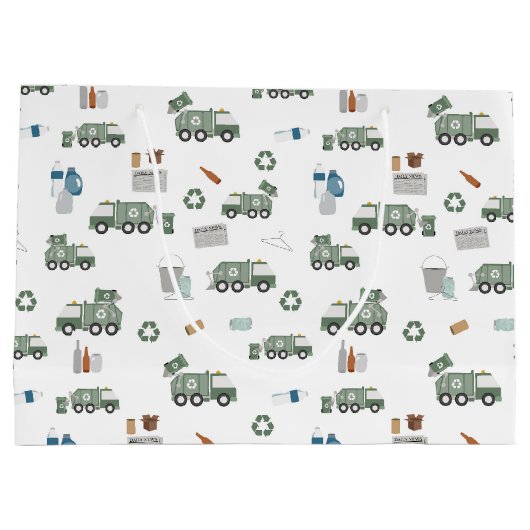 かわいいグリーンリサイクルトラックキッズ車のパターン ラージペーパーバッグ (裏面)
