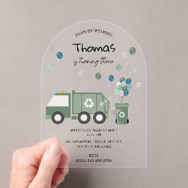 かわいいグリーンリサイクルトラックボーイズビークル誕生日 アクリル招待状