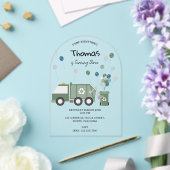 かわいいグリーンリサイクルトラックボーイズビークル誕生日 アクリル招待状 (インサイチュ (ウェディング))