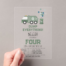 かわいいグリーンリサイクルトラックボーイズビークル誕生日 アクリル招待状