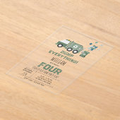 かわいいグリーンリサイクルトラックボーイズビークル誕生日 アクリル招待状 (レイダウン)