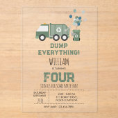 かわいいグリーンリサイクルトラックボーイズビークル誕生日 アクリル招待状 (正面)