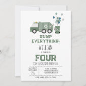 かわいいグリーンリサイクルトラックボーイズビークル誕生日 招待状 (正面)