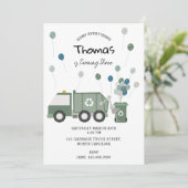 かわいいグリーンリサイクルトラックボーイズビークル誕生日 招待状 (スタンド正面)