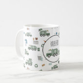 かわいいグリーンリサイクルトラック車の子供の名前 コーヒーマグカップ (正面左)