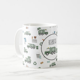 かわいいグリーンリサイクルトラック車の子供の名前 コーヒーマグカップ