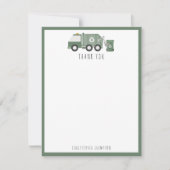 かわいいグリーンリサイクルトラック車の子供の名前 サンキューカード (正面)