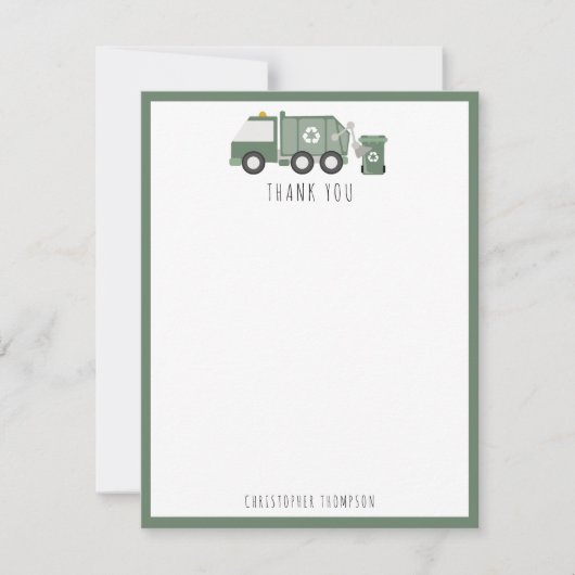 かわいいグリーンリサイクルトラック車の子供の名前 サンキューカード (正面)