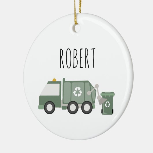 かわいいグリーンリサイクルトラック車の子供の名前 セラミックオーナメント (左)