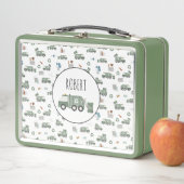 かわいいグリーンリサイクルトラック車の子供の名前 メタルランチボックス (インサイチュ)