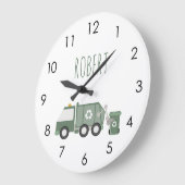 かわいいグリーンリサイクルトラック車の子供の名前 ラージ壁時計 (傾斜)