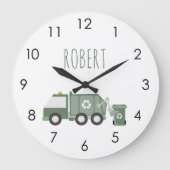 かわいいグリーンリサイクルトラック車の子供の名前 ラージ壁時計 (正面)