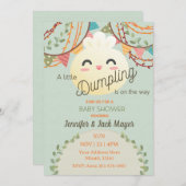 かわいいグリーンリトルダンピングベビーシャワー招待状 招待状 (正面/裏面)