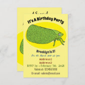 かわいいグリーンリーフホッパー昆虫漫画イラストレーション 招待状 (正面/裏面)