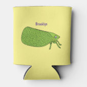 かわいいグリーンリーフホッパー昆虫漫画イラストレーション 缶クーラー (正面)