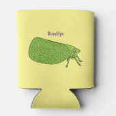 かわいいグリーンリーフホッパー昆虫漫画イラストレーション 缶クーラー (裏面)