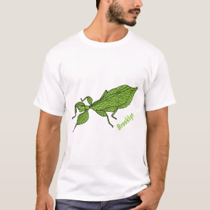 かわいいグリーンリーフ昆虫漫画イラストレーション Tシャツ