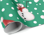 かわいいグリーンレッドホワイト雪だるまサンタクリスマスギフト ラッピングペーパー (ロールコーナー)
