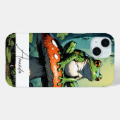 かわいいグリーンヴィンテージカエルとキノコ名前をカスタムする Case-Mate iPhoneケース (裏面 (横))