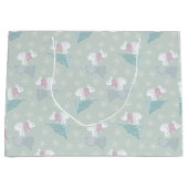 かわいいグリーン冬のクリスマスバニーセーター雪片 ラージペーパーバッグ (正面)