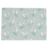 かわいいグリーン冬のクリスマスバニーセーター雪片 ラージペーパーバッグ (裏面)