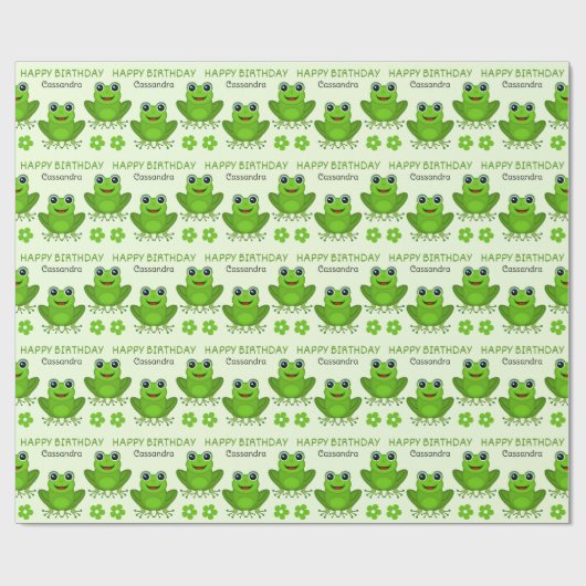 かわいいグリーン女性カエル女の子の名前誕生日 ラッピングペーパー (フラット)
