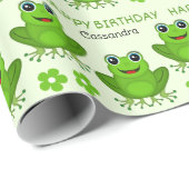 かわいいグリーン女性カエル女の子の名前誕生日 ラッピングペーパー (ロールコーナー)