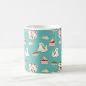 かわいいグリーン子猫フードパターン |あの猫ライフマグ コーヒーマグカップ (中央)