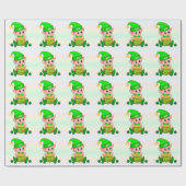 かわいいグリーン小妖精や小人&パステルカラーの金ゴールドのポット ラッピングペーパー (フラット)