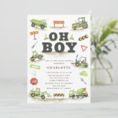 かわいいグリーン建築トラックベビーシャワーインビタティ 招待状 (スタンド正面)