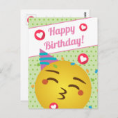 かわいいグリーン水玉模様キス絵文字ハッピーバースデー ポストカード (正面/裏面)