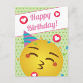 かわいいグリーン水玉模様キス絵文字ハッピーバースデー ポストカード (正面)