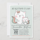 かわいいグリーン猫の男の子の赤ちゃんシャワー 招待状 (正面)