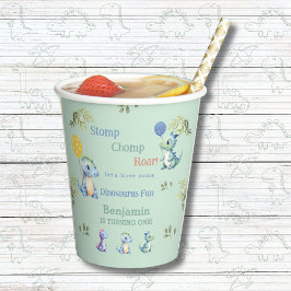 かわいいグリーン男の赤ちゃん恐竜1st誕生日パーティー 紙コップ