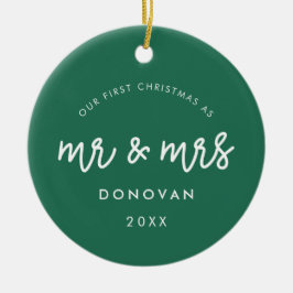 かわいいグリーン私たちの初めてのクリスマス写真 セラミックオーナメント
