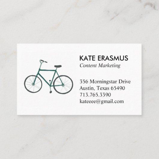 かわいいグリーン自転車図解入りの、写真付きのの名刺 名刺 (裏面)