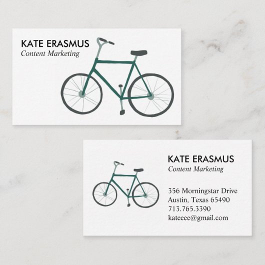 かわいいグリーン自転車図解入りの、写真付きのの名刺 名刺 (正面/裏面)