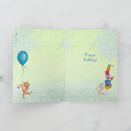 かわいいグリーン誕生日ボーイイラストレーション カード (内部)