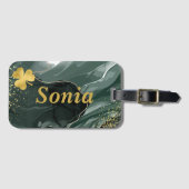 かわいいグリーン金ゴールド大理石&金ゴールドクローバーセントパトリック ラゲッジタグ (正面横)