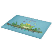 かわいいグリーン飢えたカエル漫画イラストレーション カッティングボード (角)